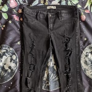 Distressed Cropped Hollister Jeans - Black